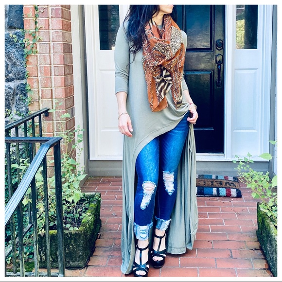 Best selling high low Light Olive tunic dress - Picture 9 of 10